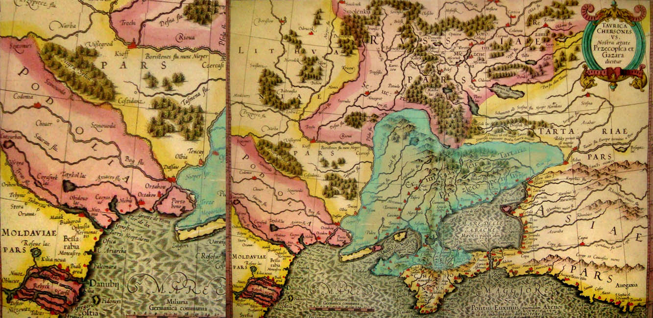Polish Podolia (painted in pink) reaches from Moldova beyond Ochakiv to Crimean Tataria.