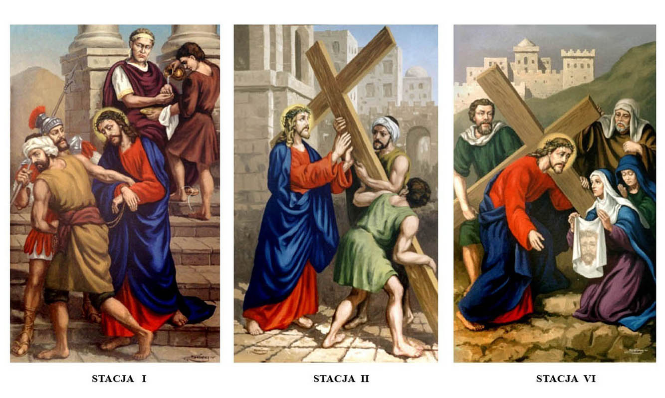Serg Buczacki. Droga krzyżowa, Stacje 1, 2, 6. Kościół NMP Matki Miłosierdzia w Oleśnicy. Obrazy olejne Serg Buczacki. Droga krzyżowa, Stacje 1, 2, 6. Kościół NMP Matki Miłosierdzia w Oleśnicy. Obrazy olejne