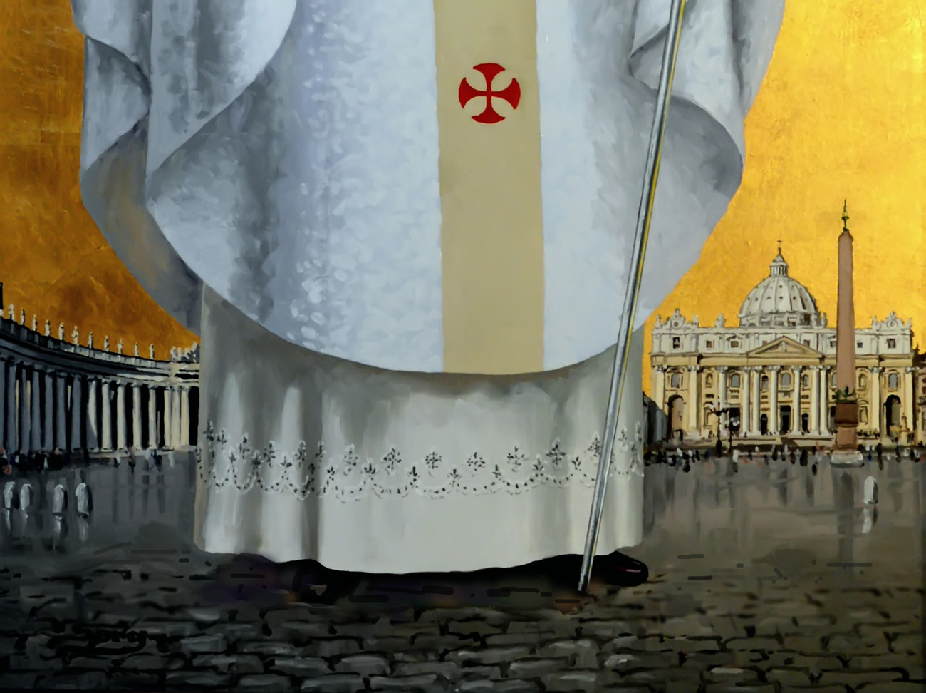Serg Buczacki. Św. Jan Paweł II. Obraz olejny, drewno, złocenie.
